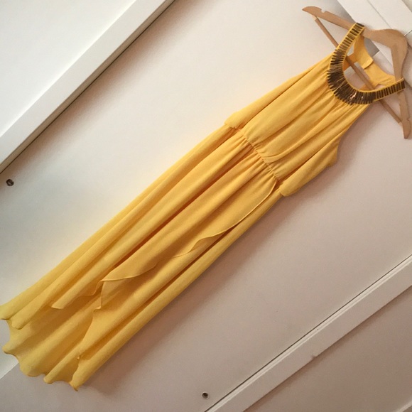 Thalia Sodi Yellow Chiffon High-Low Dress, Small - Picture 1 of 7